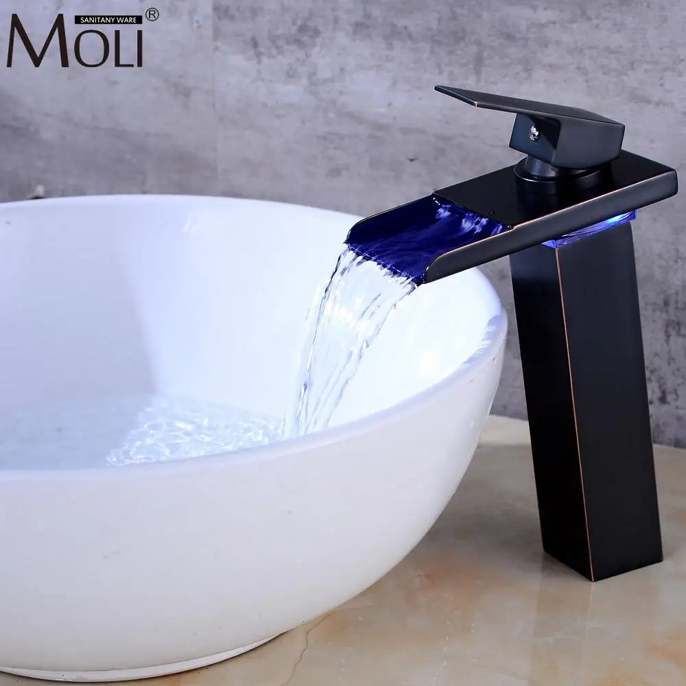 Светодиодный Водопад смеситель для раковины с контролем температуры воды