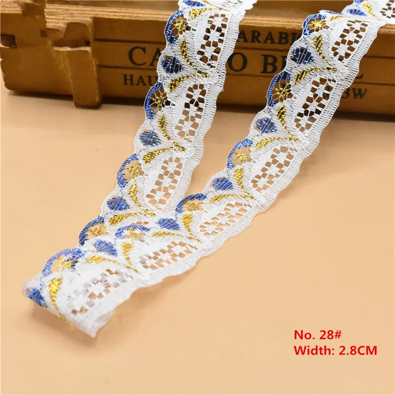 NO 28 Width 2.8CM 10 ярдов белая кружевная лента широкая лента африканская кружевная ткань кружевная отделка для шитья аксессуары украшения вышитая одежда - Цвет: NO 28 Width 2.8CM