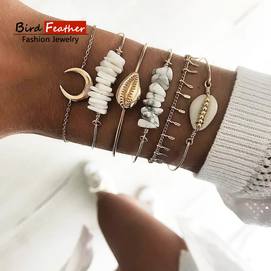 Женский плетеный браслет Лунная Рашка золотистый Комплект браслетов ручной