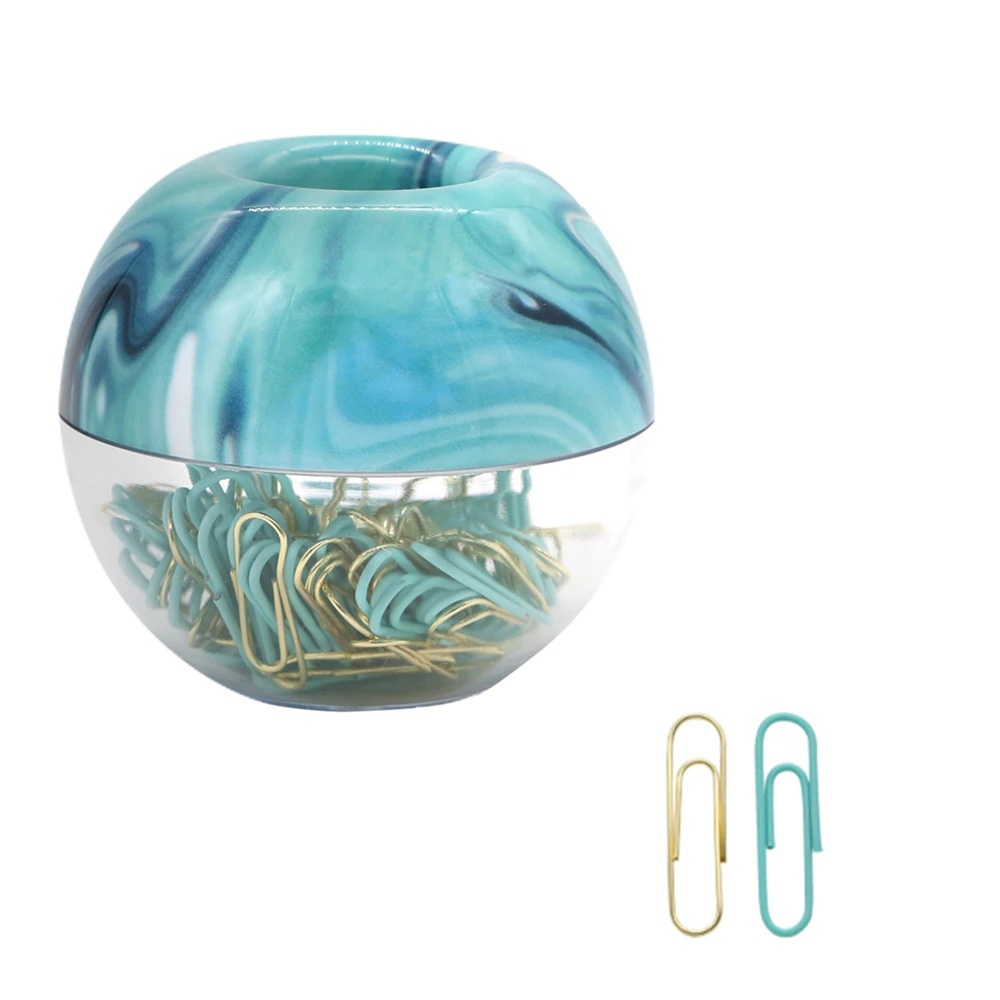 

Мятно-зеленые золотые скрепки цвета синего океана, держатель-диспенсер для скрепок с магнитной крышкой для офиса, школы, органайзер, принадлежности