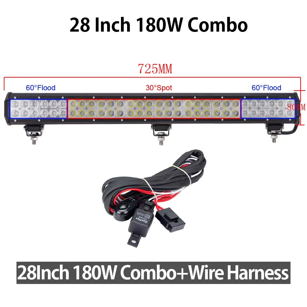 28Inch 180W Combo x1 XuanBa 1" 72 Вт 28" 180 Вт Светодиодный светильник для внедорожников 4x4, внедорожников, внедорожников, вездеходов, лодок, автомобилей 4WD 12 В 24 В, комбинированный луч, светодиодный светильник для внедорожников - Цвет: 28Inch 180W Combo x1
