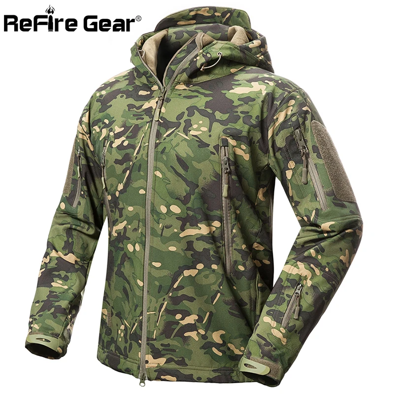 ReFire Gear Акула кожа мягкая оболочка Тактическая Военная куртка мужская водонепроницаемая флисовая куртка армейская одежда камуфляжная ветровка куртка