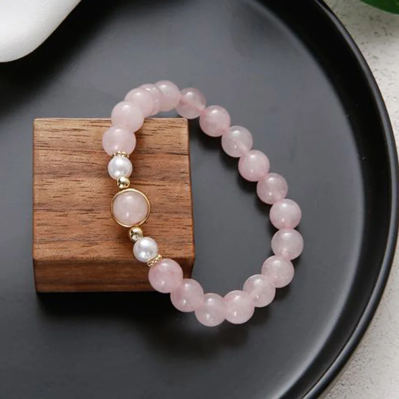 Женский браслет с кристаллами милый розовый ручной работы на свадьбу или