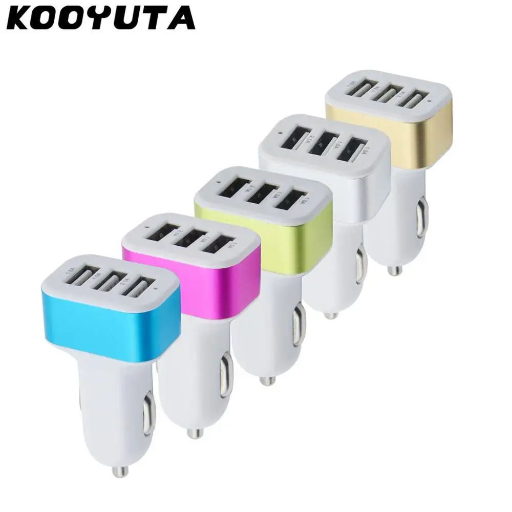 KOOYUTA Универсальное USB Автомобильное зарядное устройство 3 порта автомобильное зарядное устройство адаптер автомобильный прикуриватель 2.1A 1A для iPhone 8 LG htc samsung