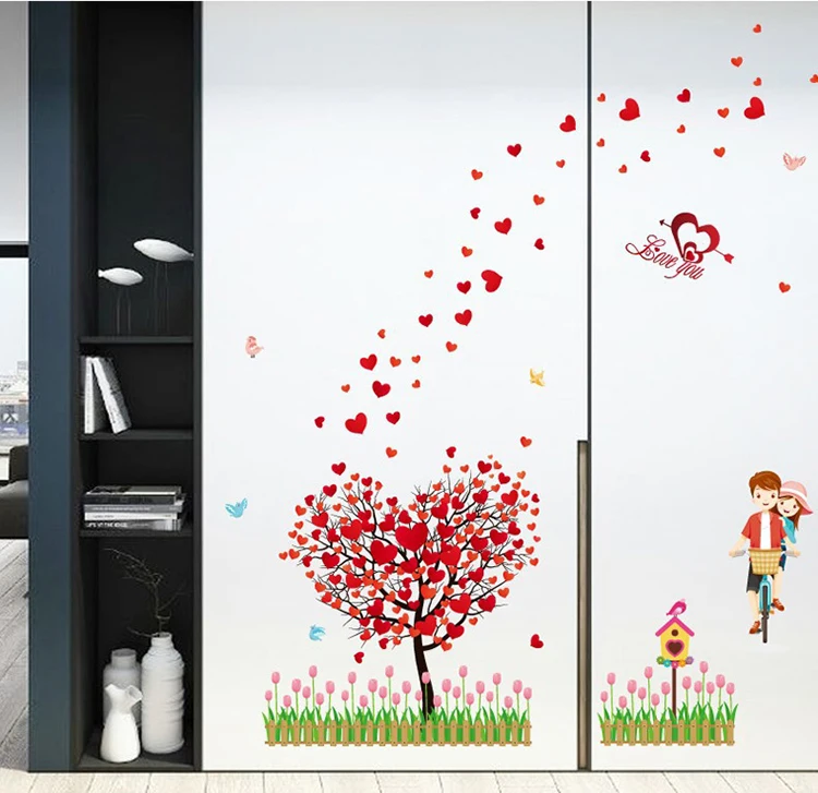 Большие настенные наклейки с изображением пары влюбленных деревьев