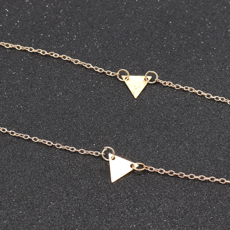 Tenande Simple Style Punk Double Layer Charm Chain Jewelry Gold Color Small Sequins Triangle Necklaces &amp Pendants for Women Gift |