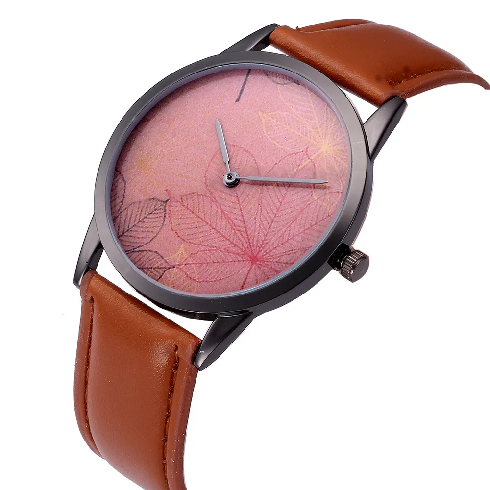 Роскошные модные женские часы кожаные в женских часах зеленые листик