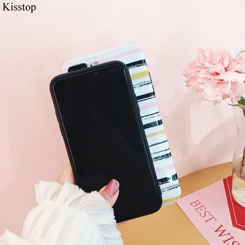Kisstop в полоску чехол для iPhone XS XR XSMax X 7 8 6 S плюс мягкий IMD Мода Телефон задняя крышка