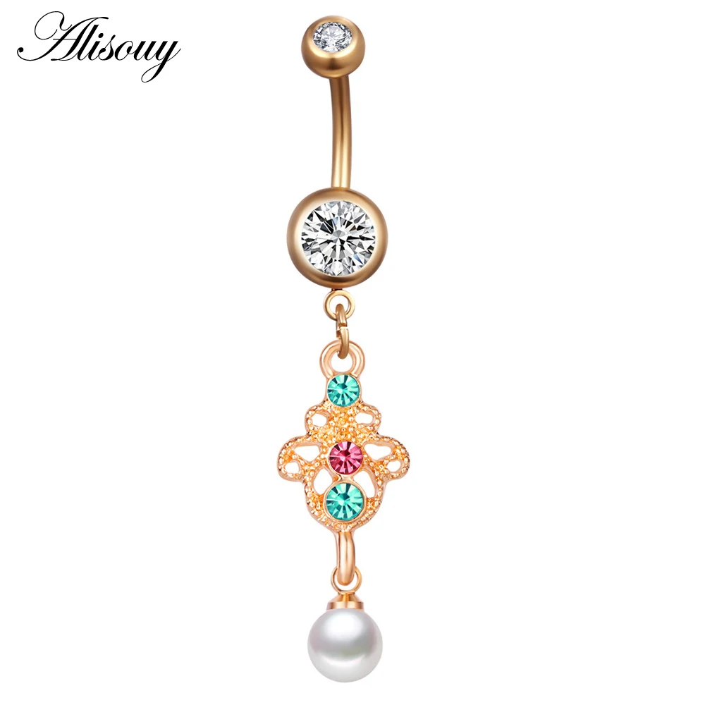 Love Heart Belly Button Rings Bar Gold Color Surgical Steel Navel Piercing Sexy Body Jewelry for Women CZ Navel Piercing rings