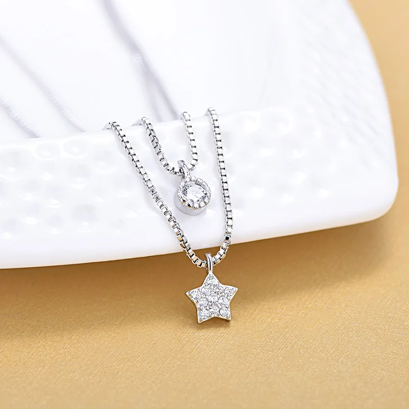 Женское Двухслойное ожерелье с кулоном в виде звезды из стерлингового серебра 925