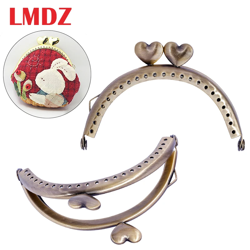 

LMDZ 1Pcs Bronze DIY Purse Frame Handbag Handle Coins Bags Metal Heart Kiss Clasp Lock 8.5cm Accessories for Purse Making