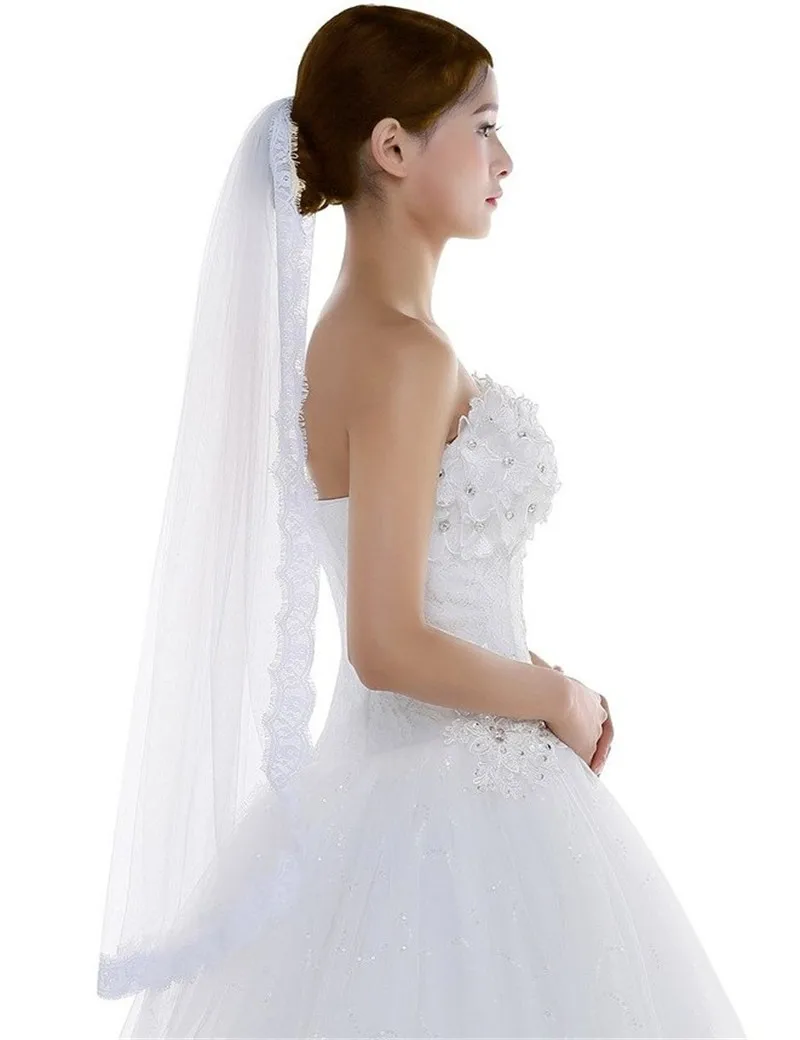 Белый Кот Свадебная Фата Края Шнурка Один Слой Кружева Свадебные Аксессуары