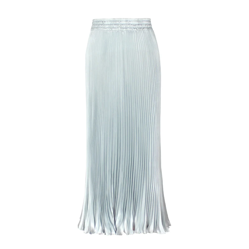 JuneLove Fashion Metallic Color Skirt women large swing pleated women skirt gold sliver bottoms vintage elastic waist skirt