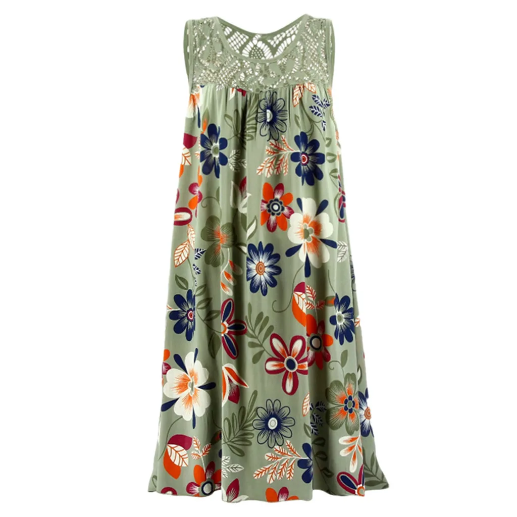 Новинка, Стильное женское платье Kleid, женское летнее платье Бохо без рукавов, кружевное платье с принтом, Abito da donna alla moda