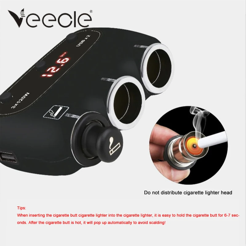 Veecle 2 USB Порты и разъёмы 3 Way 2.4A светодиодный Автомобильный Разветвитель