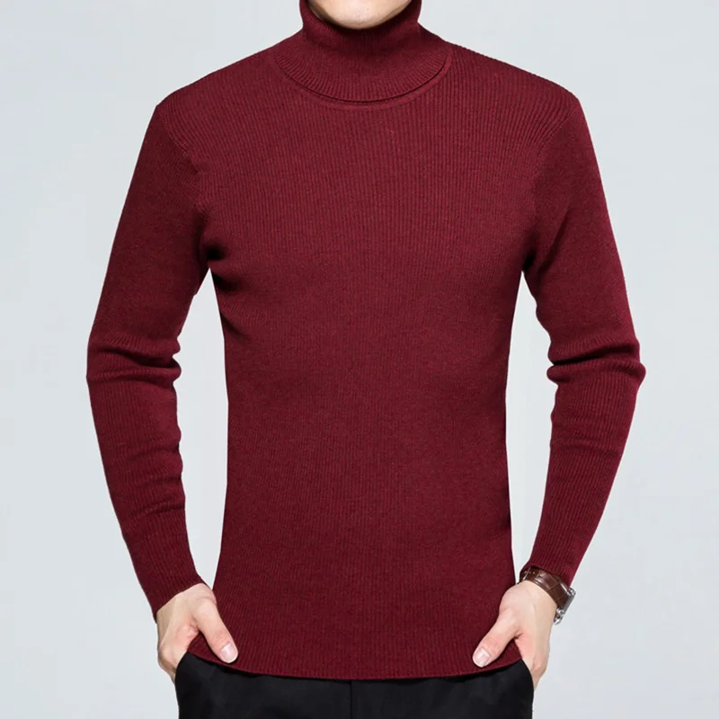 Wine Red Водолазка, толстый шерстяной пуловер, свитер для мужчин, Pull Homme, черные, желтые кашемировые мужские свитера, облегающие мужские уличные пуловеры - Цвет: Wine Red
