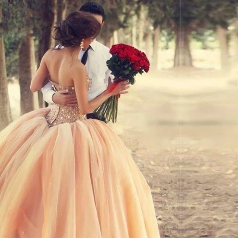 Бальное платье без бретелек рукавов украшенное бисером розовое невесты vestido de noiva