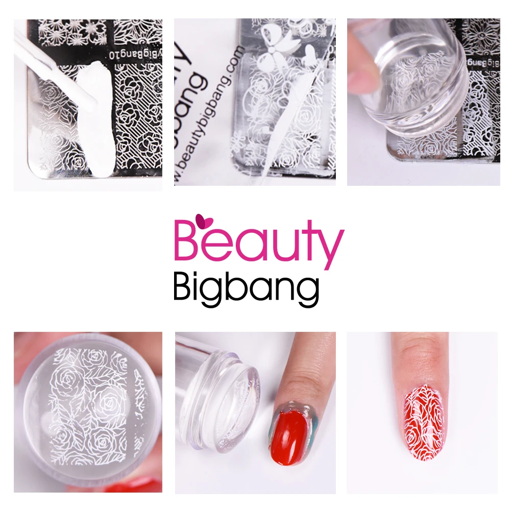 BeautyBigBang 1 набор, пластиковая силиконовая двойная головка для ногтей, штамп+ скребок, прозрачная Желейная ручка для дизайна ногтей, штамповочная пластина
