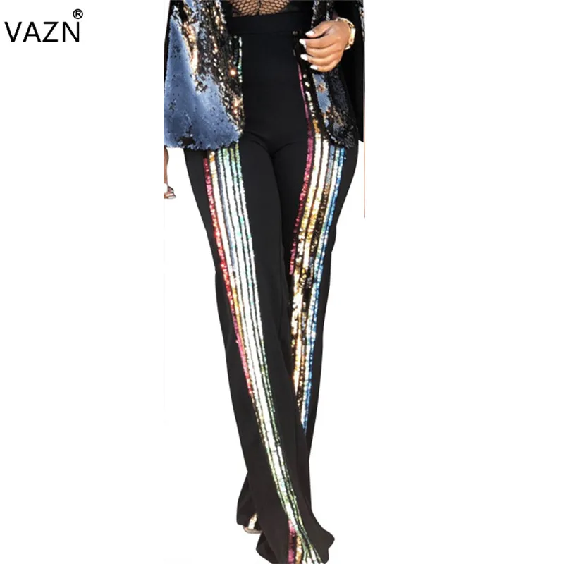 Женские однотонные длинные брюки VAZN повседневные с блестками высокой талией 4