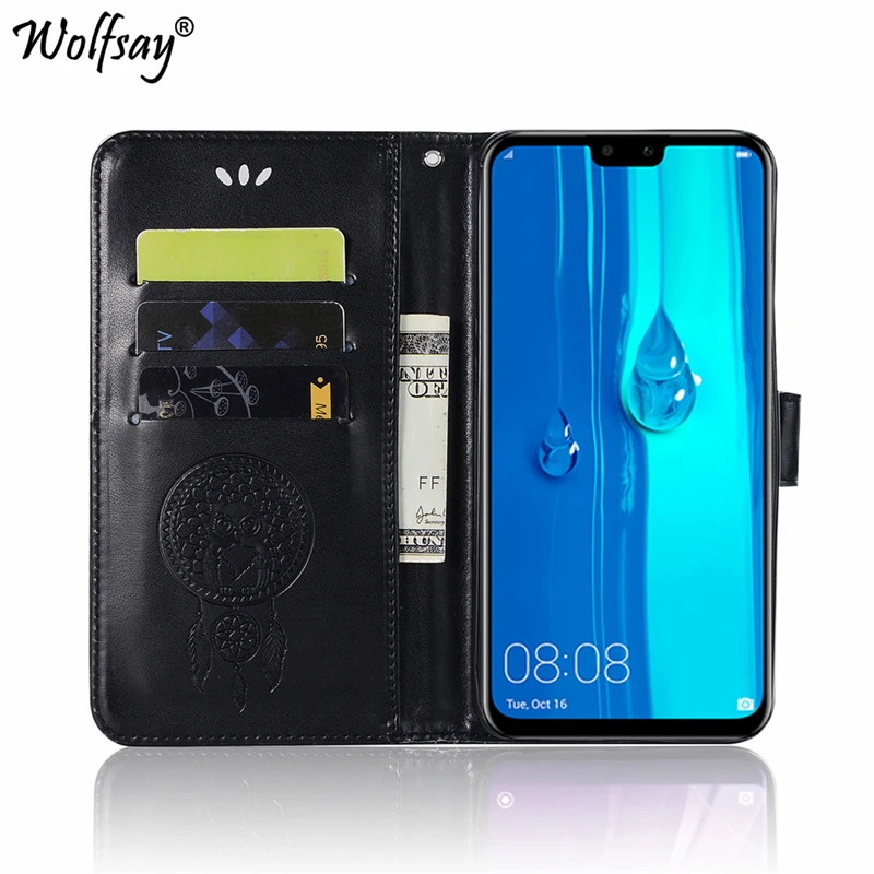 Чехол для Huawei Y9 2019 кожаный чехол кошелек с совой телефона чехлы откидной крышкой
