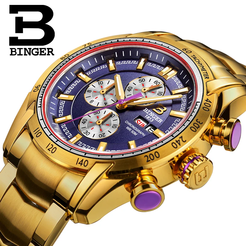 Роскошные золотые мужские часы спортивные дизайнерские полностью Стальные