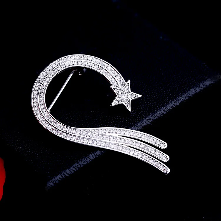 Trendy Micro Paved Cubic Zirconia Meteor slipped Comet Brooch Pin Jewelry Women Accessories | Украшения и аксессуары