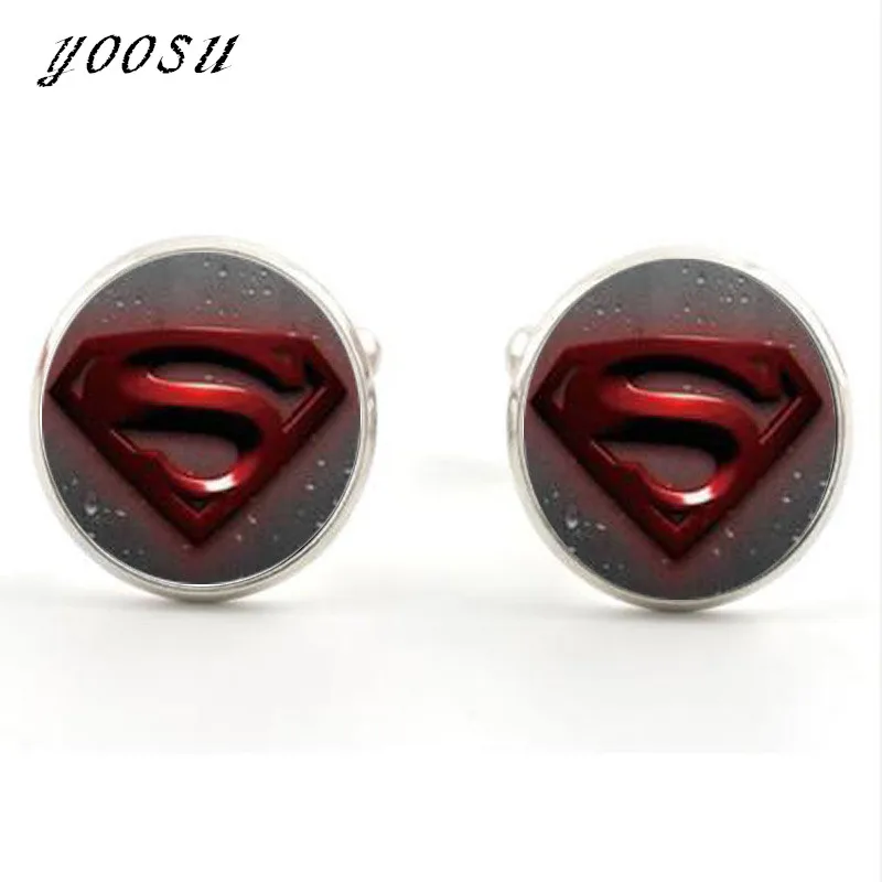 Посеребренные Цвет запонки для Для мужчин Мода Супермен Pattern Запонки Бизнес