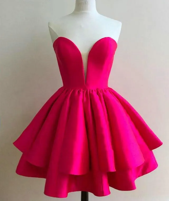 JaneVini 2019 Short Prom Dresses Satin Hot Pink Sexy Sweetheart Party Dress Knee Length A Line Formal Evening Gowns Gala Jurken | Свадьбы и