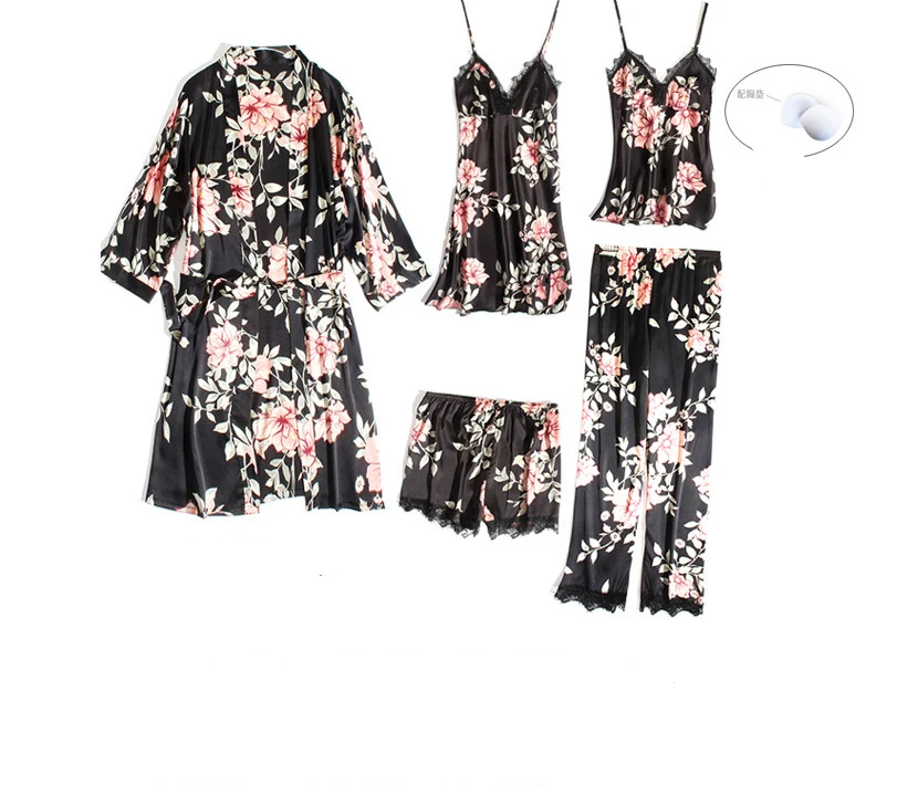 Сексуальные женские пижамы 5 шт. топ на бретелях штаны комплект одежды для сна