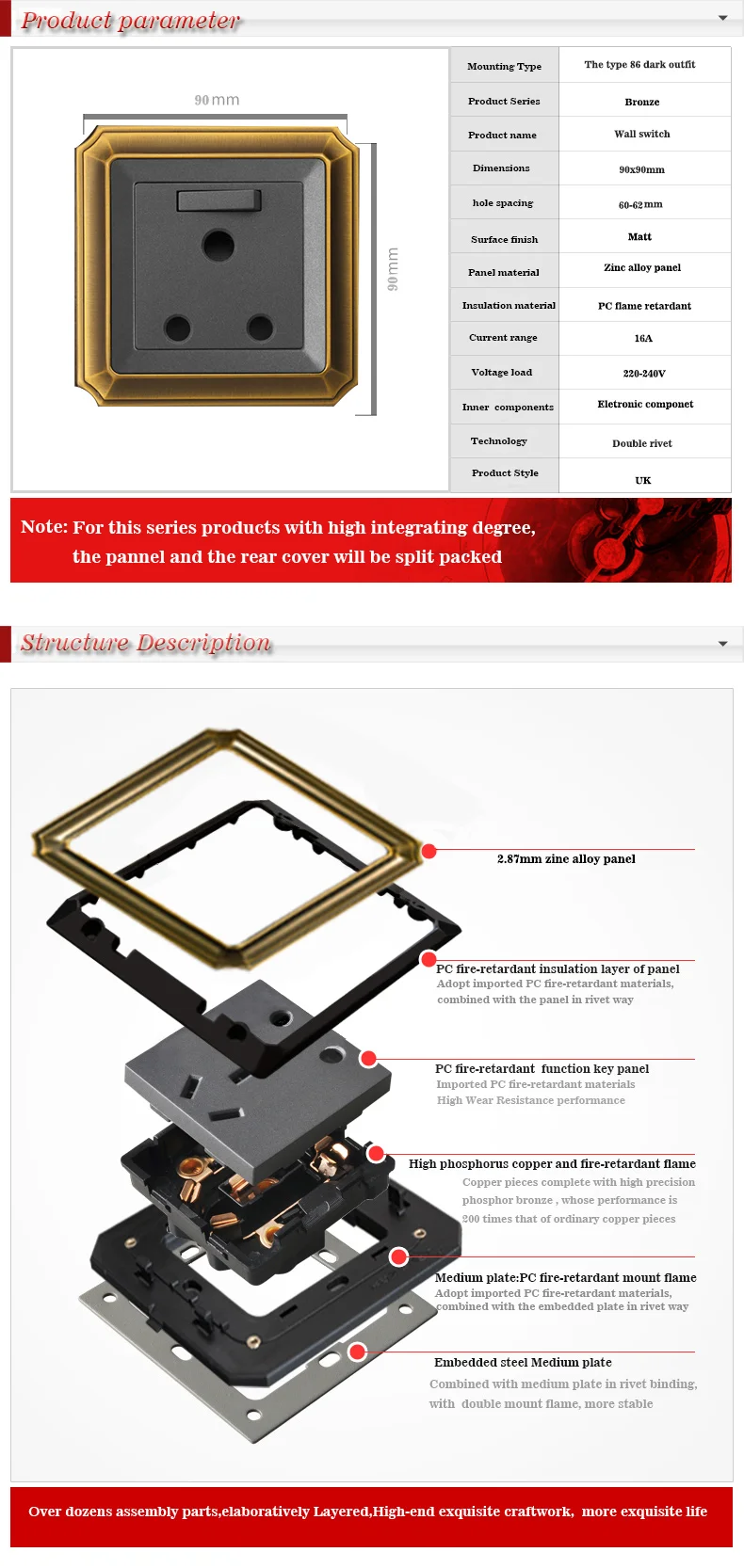 MVAVA 15A 3 Розетка для круглых штырей с 1 бандой, Южная Африка, стандартный переключатель розеток, настенная розетка, роскошная бронзовая