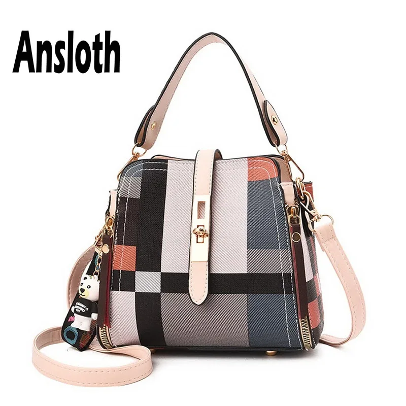 Женская сумка в клетку Ansloth повседневная через плечо женская PU кожаная ручная