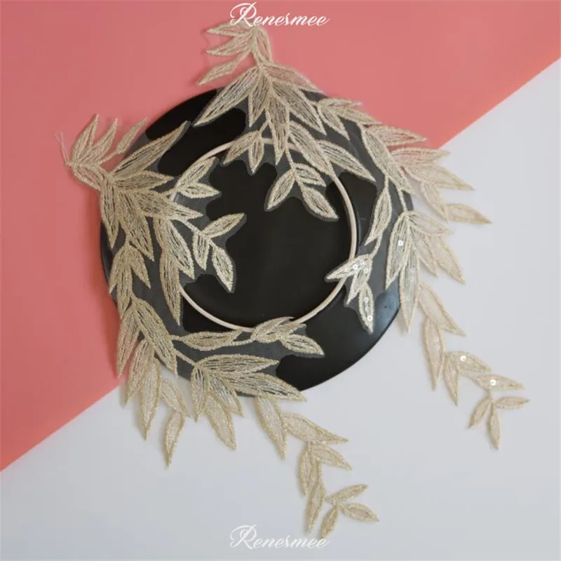 1 пара блестки цвета шампанского и золотого с кружевной отделкой Venise нашивка