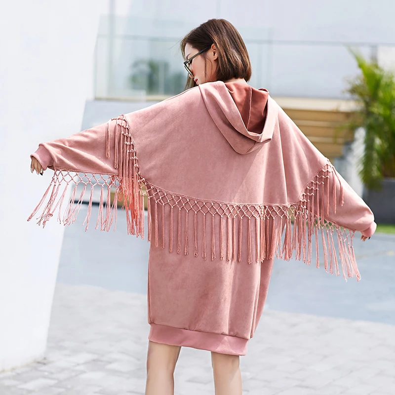 Осень 2017 г. Новое поступление оленей кожи замши свободные пальто с капюшоном