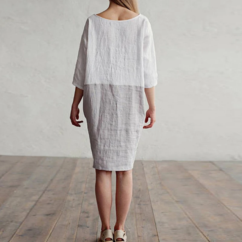 2018 весенне летнее женское платье из хлопка и льна двухцветное винтажное