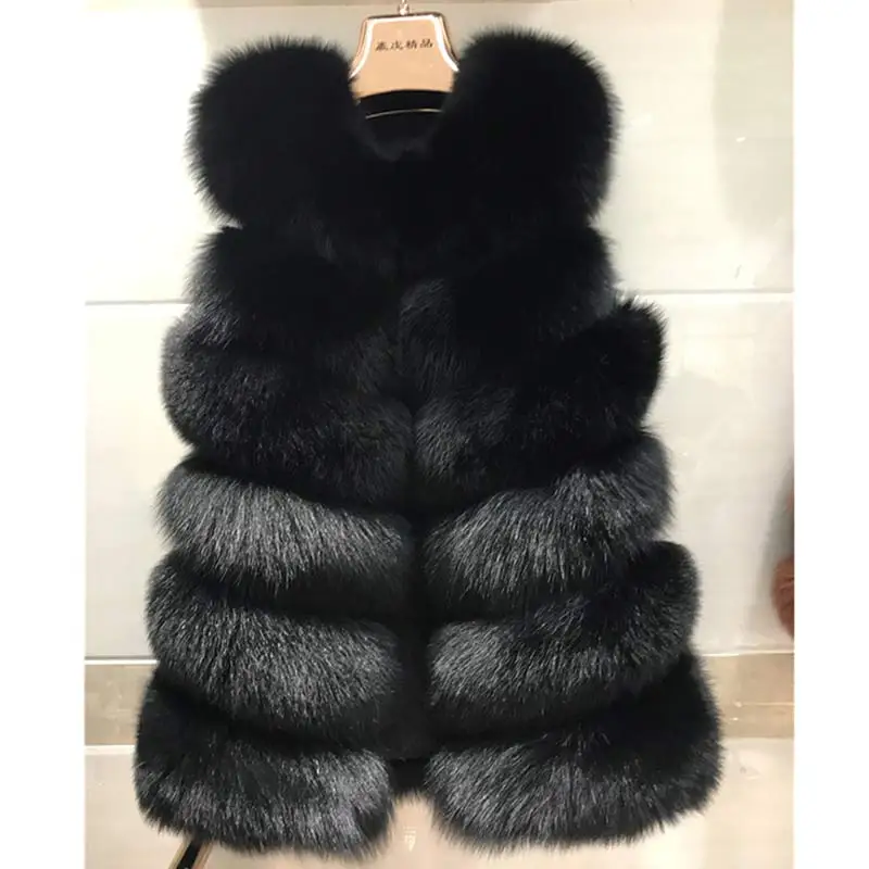 4 Black Зимний женский жилет BIGSALE из натурального Лисьего меха, Длинный жилет из натурального меха лисы, настоящие жилеты из лисьего меха, женский жилет - Цвет: 4 Black