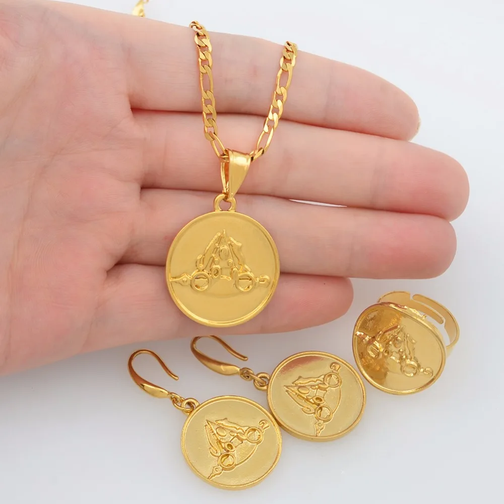 Anniyo Papua New Guinea East Sepik Provincial Flag Jewelry set Gold Color Necklace Earrings Ring PNG for Women #138306 | Украшения и