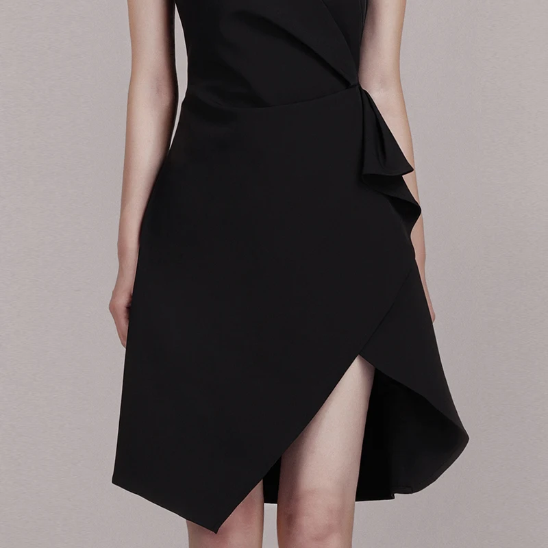 Женское офисное платье трапеция Max Spri асимметричное с V образным вырезом Сетчатое