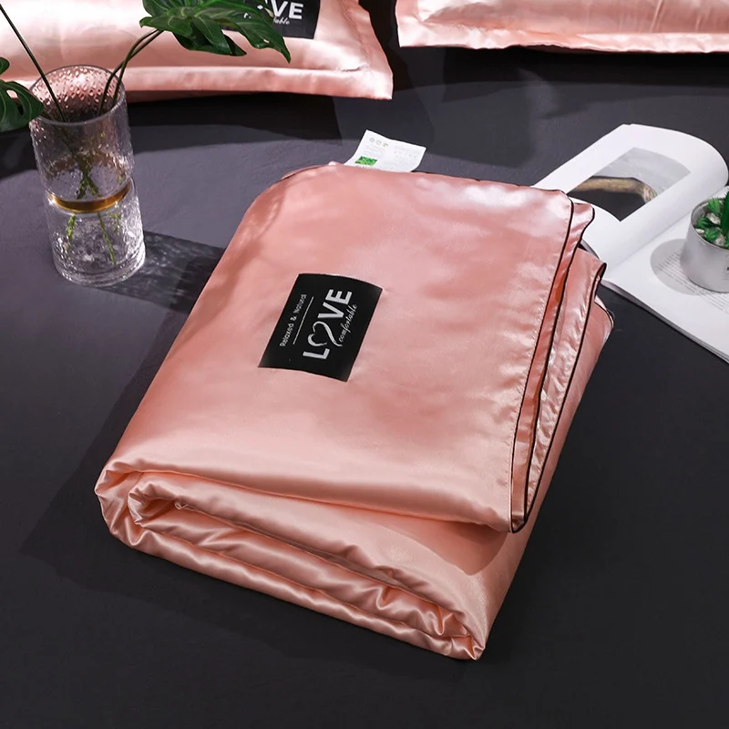 A Satin Silk Quilt For Summer 12 Solid Color Bedding Set Bedspread Blanket Comforter Bed Cover King Queen Size new - Цвет: A