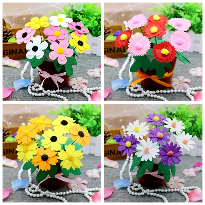 

4 шаблона «сделай сам», нетканый материал, набор ручной работы, искусственные цветы, игрушки/дети, детская рукоделие, 3D Цветочный Горшок