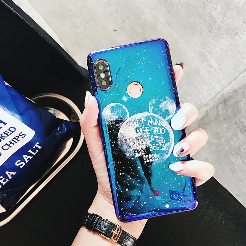 Чехол-светильник синего цвета для телефона Xiaomi 6, 6 X, 8, 9, 9SE, глянцевый мягкий ТПУ чехол с изображением Луны, планеты, звезд для Redmi Note 7, задняя крышка, fundas capa - Цвет: 2