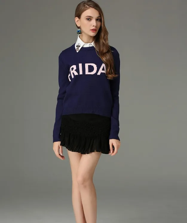 2018 women sweaters and pullovers week letters pattern sweater knitting round neck jumper knitwear | Женская одежда