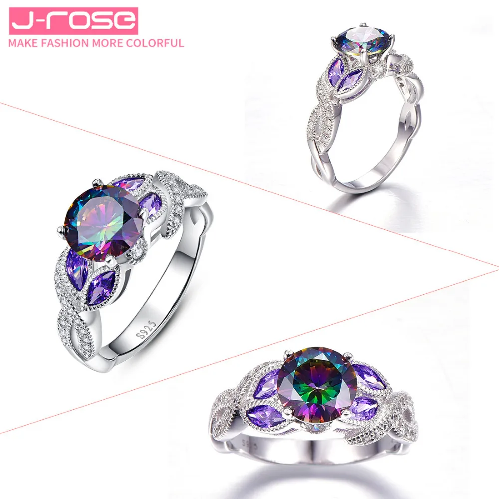 Jrose Mystical Rainbow CZ стерлингового серебра 925 кольцо Помолвочные кольца с прозрачным CZ для женщин женское Оригинальное ювелирное изделие из драгоценных камней