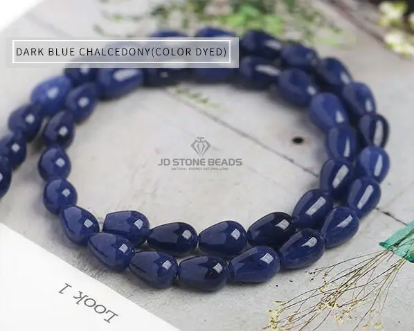 DARK BLUE CHALCEDON Бусины в форме капли из натурального серого агата, браслеты из натурального халцедона, золота, песка, камня, аксессуары, бусины из JD камня, бусины - Цвет: DARK BLUE CHALCEDON