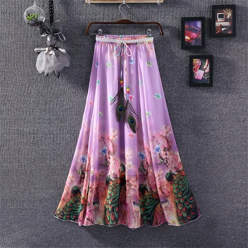 Харадзюку Винтаж Макси Юбки Женские однотонные Boho шифон Saia Longa Лето Тюль повседневные богемные длинные юбки женская одежда