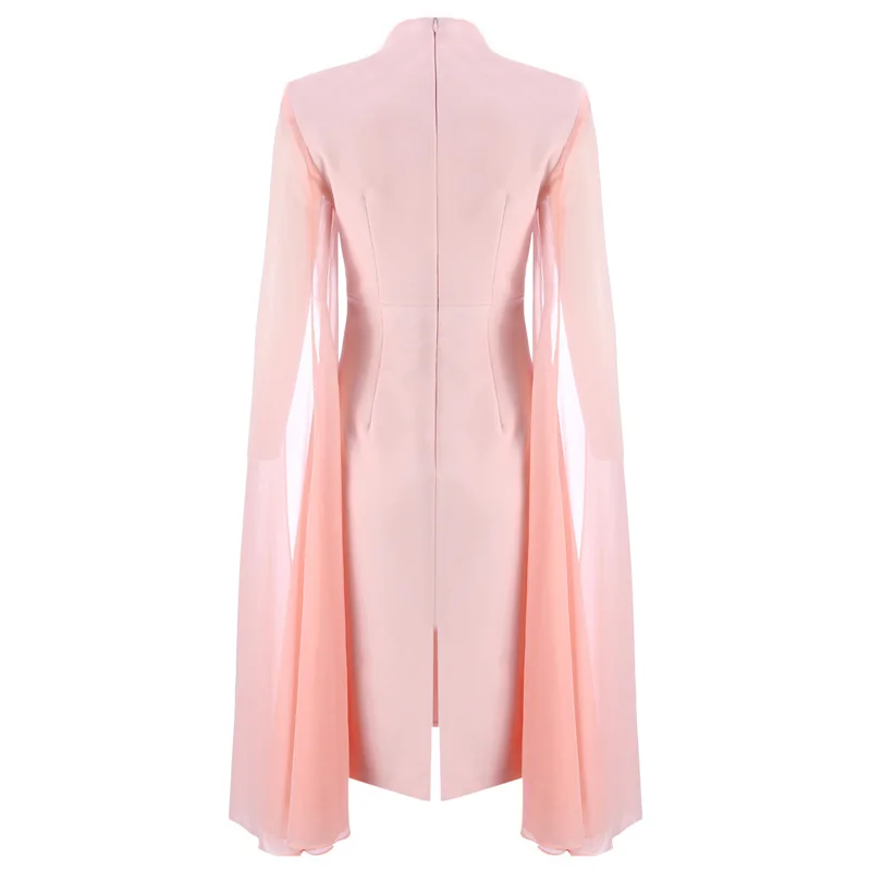 Модное розовое миди платье Новые рукава накидки дизайн оптовая продажа