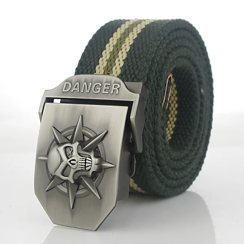 Army stripe Мужской ремень с автоматической пряжкой и черепом из сплава, мужской ремень для подростка, роскошный тканевый ремень в полоску, мужские ремни 150, 160 см - Цвет: Army stripe
