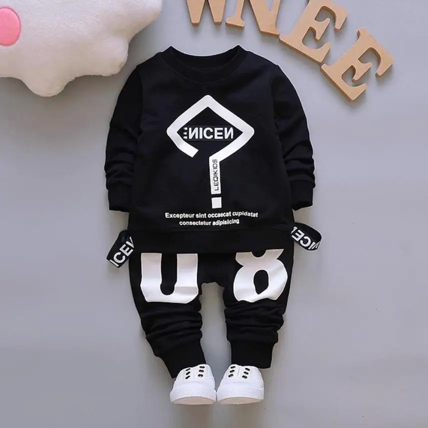 Одежда lonsant наборы мода Conjunto Menina Осень Зима Одежда с длинными рукавами для маленьких мальчиков и девочек комплекты с принтом унисекс Прямая поставка