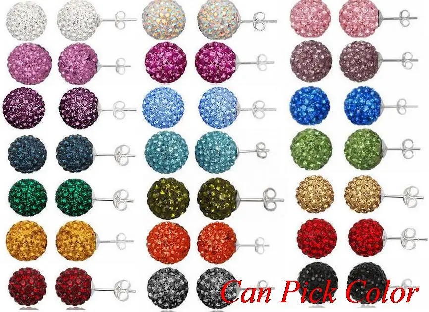 

free shipping snonksn 8mm fashion silver plated Earrings Crystal Ball Stud Earring Mix Colors women christmas gift p323