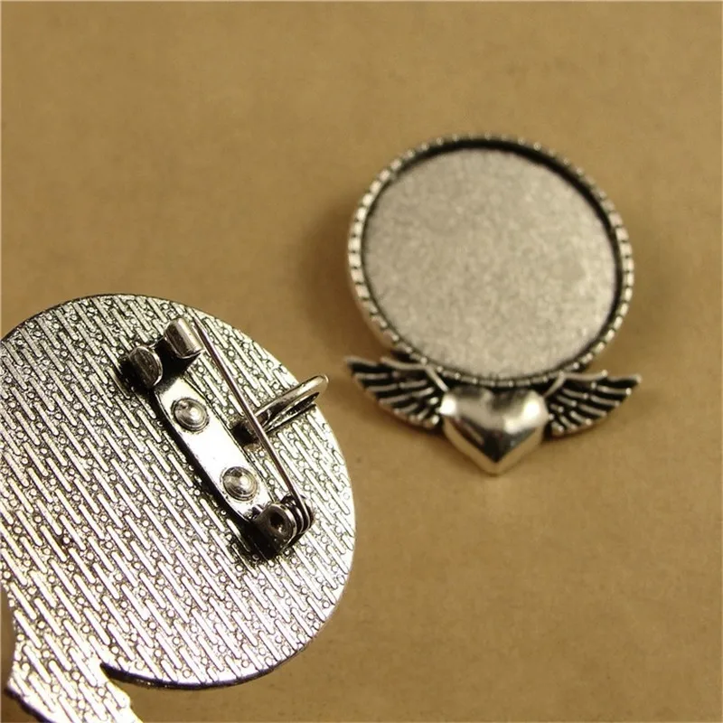 5 шт. 30 мм Интер Размер Старинное Серебро Сердце Крыла Контактный Брошь Цветы