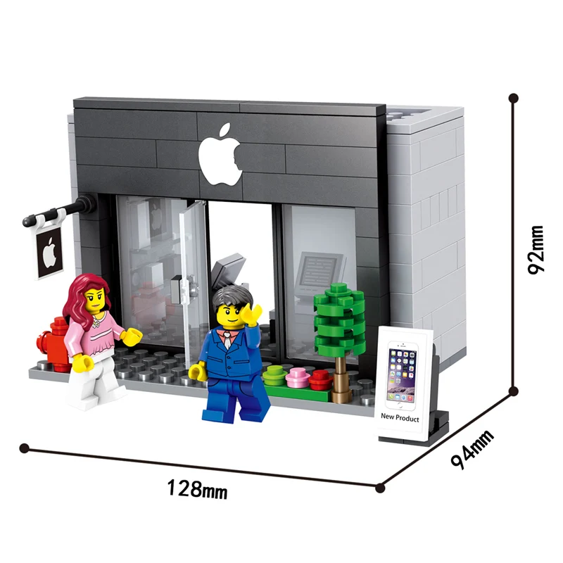 64092 no box Мини город уличный магазин игрушек розничный магазин 3D модель McDonald KFCE кафе Apple миниатюрный строительный блок для детей совместимый - Цвет: 64092 no box